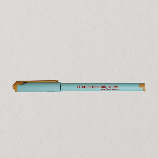Light blue pen with gold accents on a light gray background